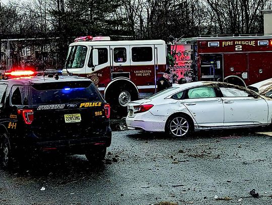 The Livingston Fire Department responded to a two-vehicle accident on Tuesday, March 14, at Route 10 and Eisenhower Parkway. Shown above and to the left is the vehicle that was stopped at the light when it was hit. Also involved in the crash was a vehicle that went airborne landing in the...