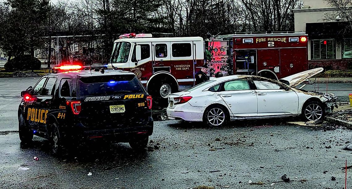 The Livingston Fire Department responded to a two-vehicle accident on Tuesday, March 14, at Route 10 and Eisenhower Parkway. Shown above and to the left is the vehicle that was stopped at the light when it was hit. Also involved in the crash was a vehicle that went airborne landing in the...